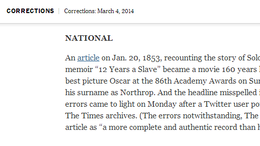 【米国発！Breaking News】『NYタイムズ紙』、1853年のスペルミスについてお詫びと訂正。