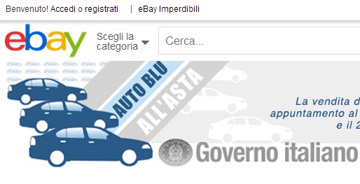 イタリア政府、52台の公用車を競売へ。画像はstores.ebay.itのスクリーンショット