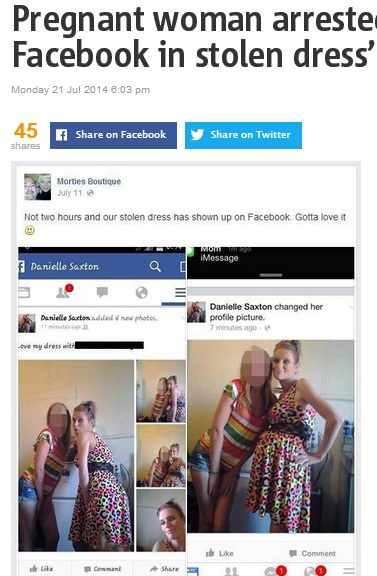 【米国発！Breaking News】ブティックで万引きした妊婦が逮捕。Facebookでその服を自慢したばかりに。（イリノイ州）