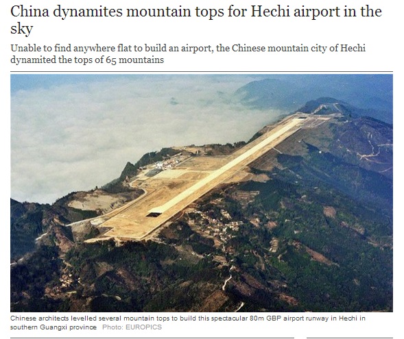 中国に新たな天空の空港が開港（画像はtelegraph.co.ukのスクリーンショット）