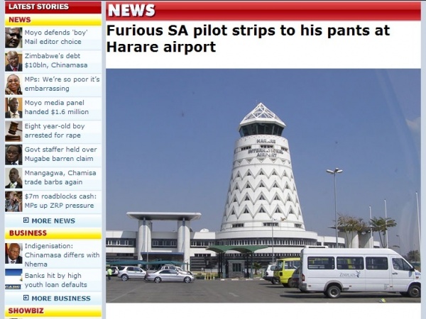 ジンバブエの国際空港で珍事発生　（画像はnewzimbabwe.comのスクリーンショット）