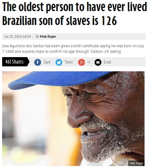 ブラジル・サンパウロに126歳の男性（画像はmirror.co.ukのスクリーンショット）