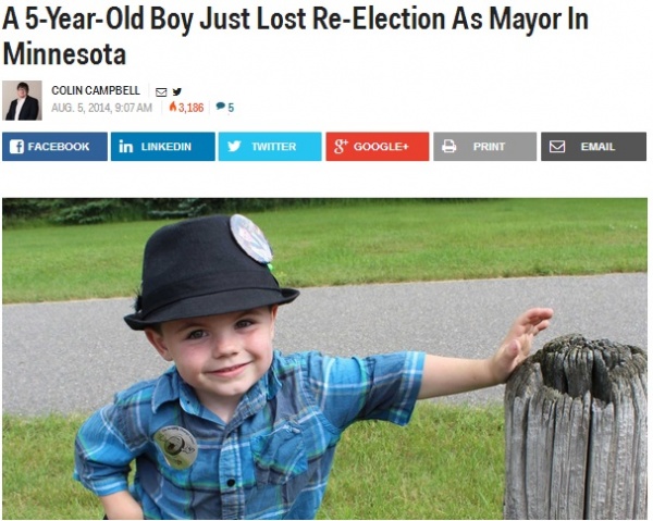 町長歴1年ちょっと、5歳のロバート君（画像はbusinessinsider.comのスクリーンショット）