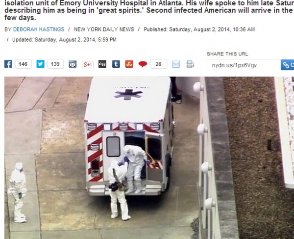 エボラ出血熱感染の医師、米国に戻り治療へ（画像はnydailynews.comのスクリーンショット）