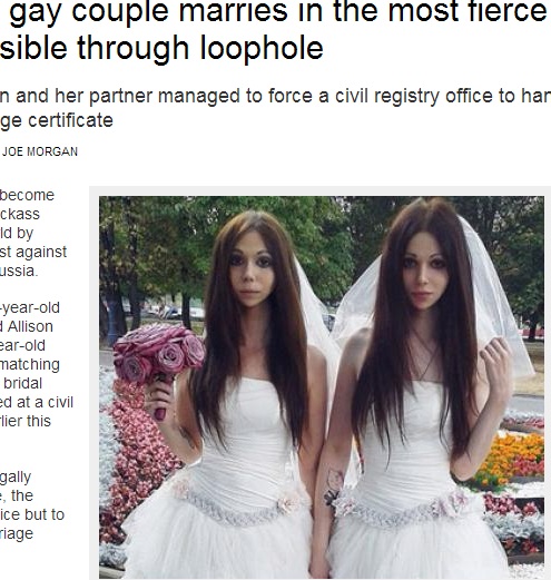 双子にしか見えない露・新婚カップル（画像はgaystarnews.comのスクリーンショット）