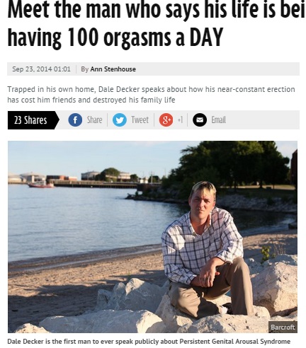 【海外発！Breaking News】1日100回のオーガズム。「持続性性喚起症候群は男にも起きる」と米男性。