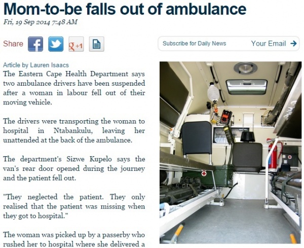 【海外発！Breaking News】救急車で搬送中の妊婦が路上に転落。救急隊員は気づかずに病院へ。（南ア）