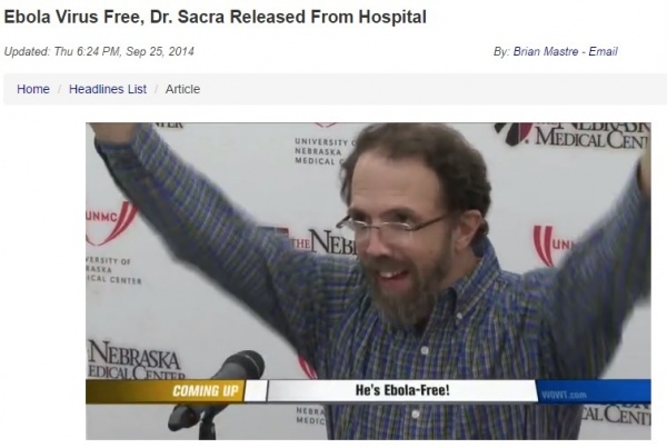 リック・サクラ医師、エボラ出血熱完治を宣言（画像はwowt.comのスクリーンショット）