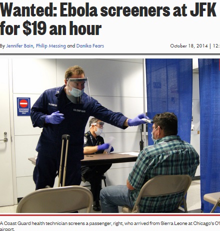 米空港で行われているエボラ出血熱スクリーニング検査（画像はnypost.comのスクリーンショット）