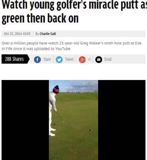 21歳ゴルファーのミラクル・ロングパットが話題に（画像はmirror.co.ukのスクリーンショット）