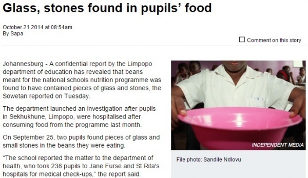 【海外発！Breaking News】学校給食にガラスや小石が混入。原因は政府から支給された豆だった！（南ア）