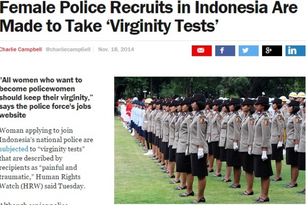 インドネシア警察は女性採用試験にボディチェックも（画像はtime.comのスクリーンショット）