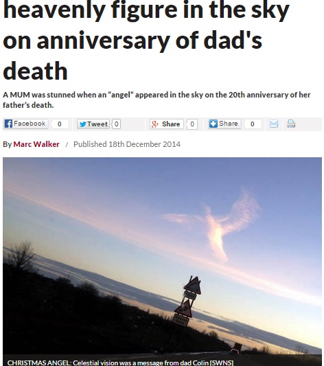 亡き父の20回目の命日に天使を見た女性（画像はdailystar.co.ukのスクリーンショット）