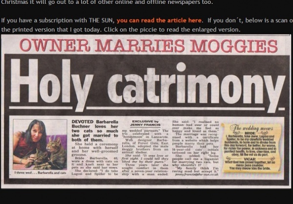オス猫と結婚したロンドン在住の40代女性（画像はthemadcatlady.comのスクリーンショット）