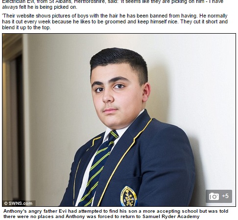 髪が短すぎて教師を怒らせた12歳の少年（画像はdailymail.co.ukのスクリーンショット）