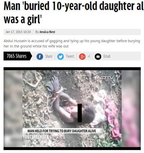 インドの男、10歳娘を生き埋めに（画像はmirror.co.ukのスクリーンショット）