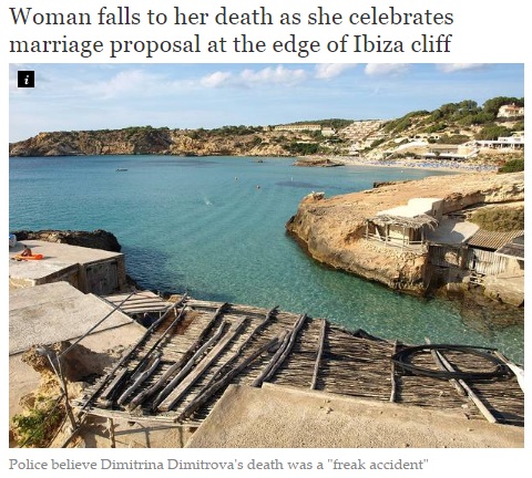 プロポーズに興奮した女性、崖から転落死（画像はindependent.co.ukのスクリーンショット）