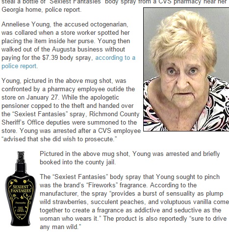 【海外発！Breaking News】82歳の女、フェロモン香水“セクシエストファンタジー”を万引きし御用。（米）