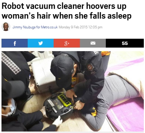 ロボット掃除機、うたた寝女性の髪に絡みつく（画像はmetro.co.ukのスクリーンショット）