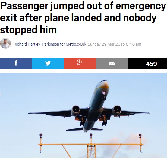 【海外発！Breaking News】印・ジェットエアウェイズ機、タキシング最中に非常口から客が飛び降りる。