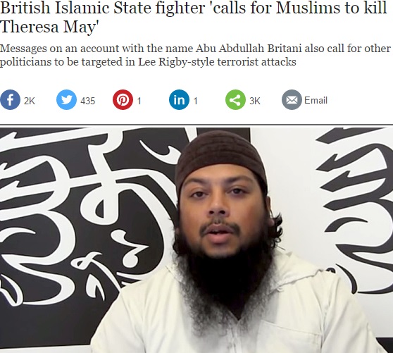 「イスラム国（IS）」が英・内務大臣の命を狙うとメッセージ（画像はtelegraph.co.ukのスクリーンショット）