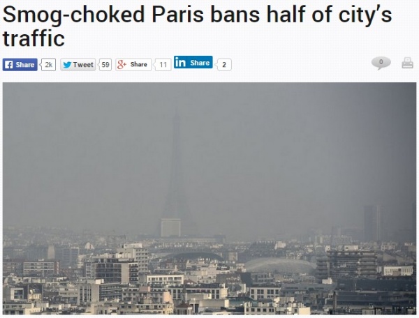 【海外発！Breaking News】スモッグに苦悩するパリ市で、ナンバープレート末尾制限による大胆な走行規制。