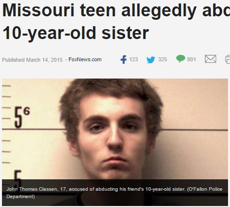 10歳少女を誘拐した17歳高校生（画像はfoxnews.comのスクリーンショット）