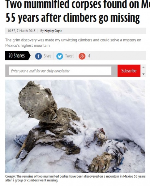 【海外発！Breaking News】55年前に雪崩の犠牲になった登山家ら、ミイラ化した遺体で発見！（メキシコ）