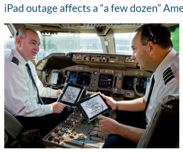 アメリカン航空機、パイロットのiPadに不具合で離陸不能に（画像は9to5mac.comのスクリーンショット）