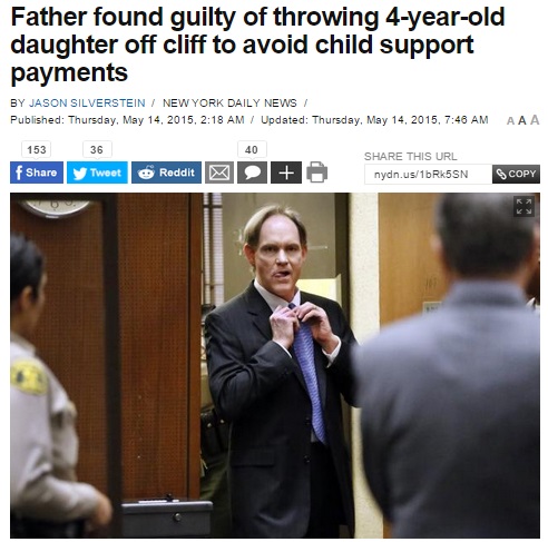 【海外発！Breaking News】「養育費支払いが嫌」で4歳娘を崖から突き落とした父親に“有罪”評決。（米）