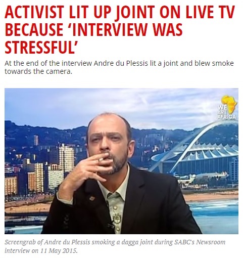 【海外発！Breaking News】大麻合法活動家、テレビの生放送で堂々とマリファナ煙草をくゆらす。（南ア）