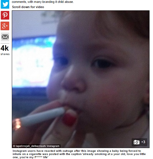 18歳母親、赤ちゃんにタバコを吸わせて批判殺到（画像はdailymail.co.ukのスクリーンショット）