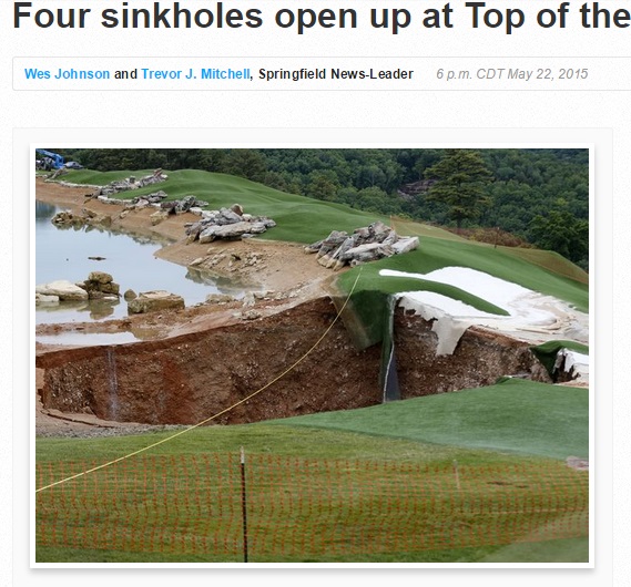 米・有名ゴルフクラブ、陥没で大きな穴が（画像はnews-leader.comのスクリーンショット）