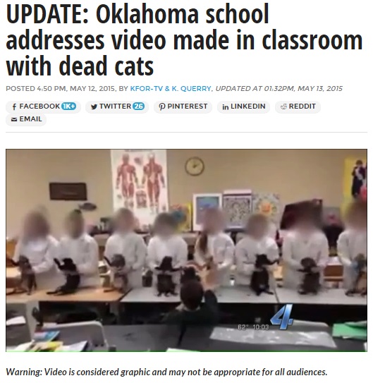 高校生、解剖の授業で猫の死骸を弄ぶ（画像はkfor.comのスクリーンショット）