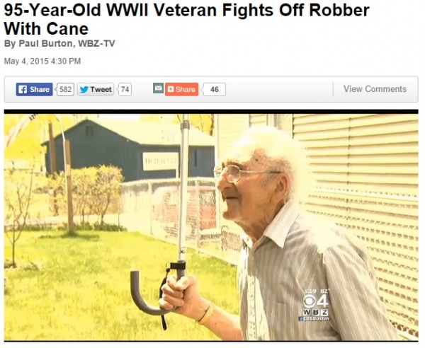 元軍人の95歳、杖でひったくり犯を撃退（画像はboston.cbslocal.comのスクリーンショット）