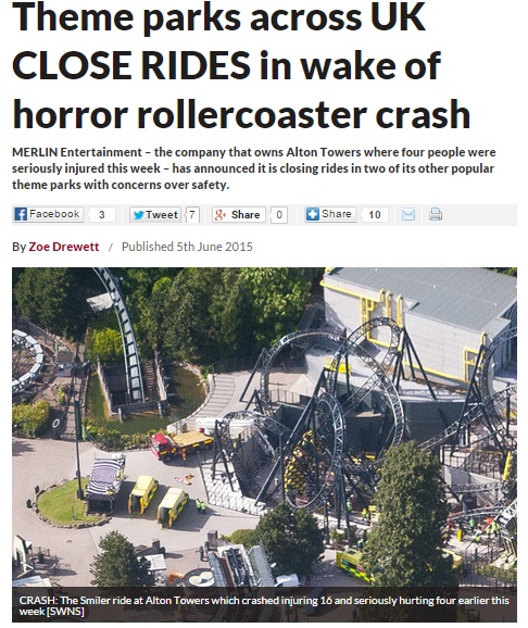 【海外発！Breaking News】英ジェットコースター衝突事故に、各地のテーマパークが絶叫マシンを一旦閉鎖。