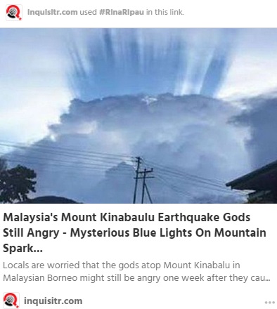 【海外発！Breaking News】キナバル山付近上空に怪しい青い光。「再び大地震か」と地元住民（マレーシア）
