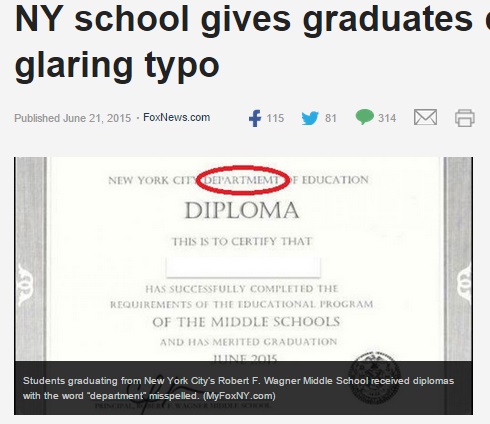 【海外発！Breaking News】痛恨のスペルミス。NYの中学校で400名全員の卒業証書に！