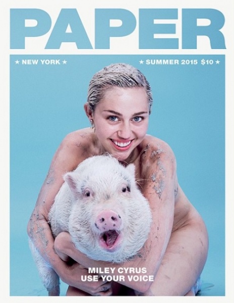 【イタすぎるセレブ達】マイリー・サイラス、また全裸に。豚と一緒に雑誌表紙を飾る。