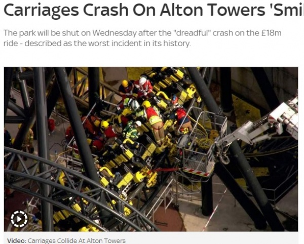 【海外発！Breaking News】ジェットコースター2台が空中衝突で大惨事。過去に2度も事故（英）
