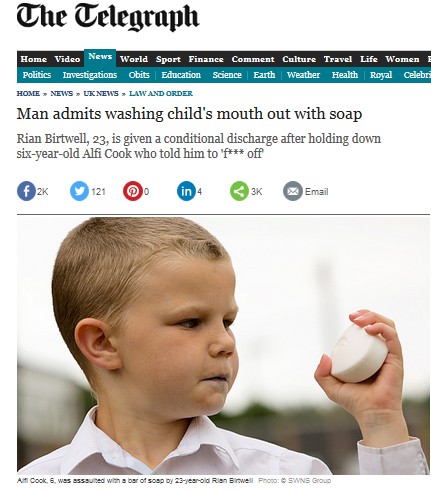 【海外発！Breaking News】「その口を石鹸で洗ってやる」6歳の少年の口を石鹸で洗った男（英）