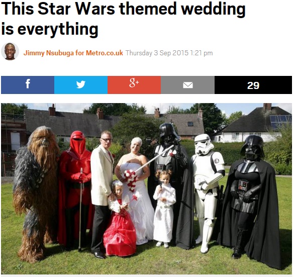 【海外発！Breaking News】親族一同が「スターウォーズ」コスプレで結婚式を盛り上げる（英）
