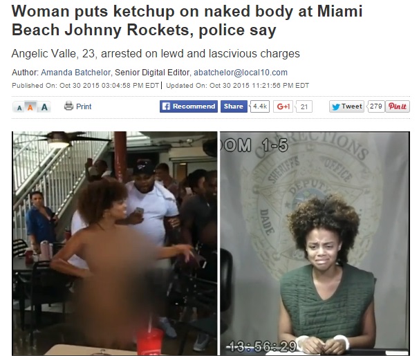マイアミのファストフード店で全裸女がお騒がせ（画像はlocal10.comのスクリーンショット）