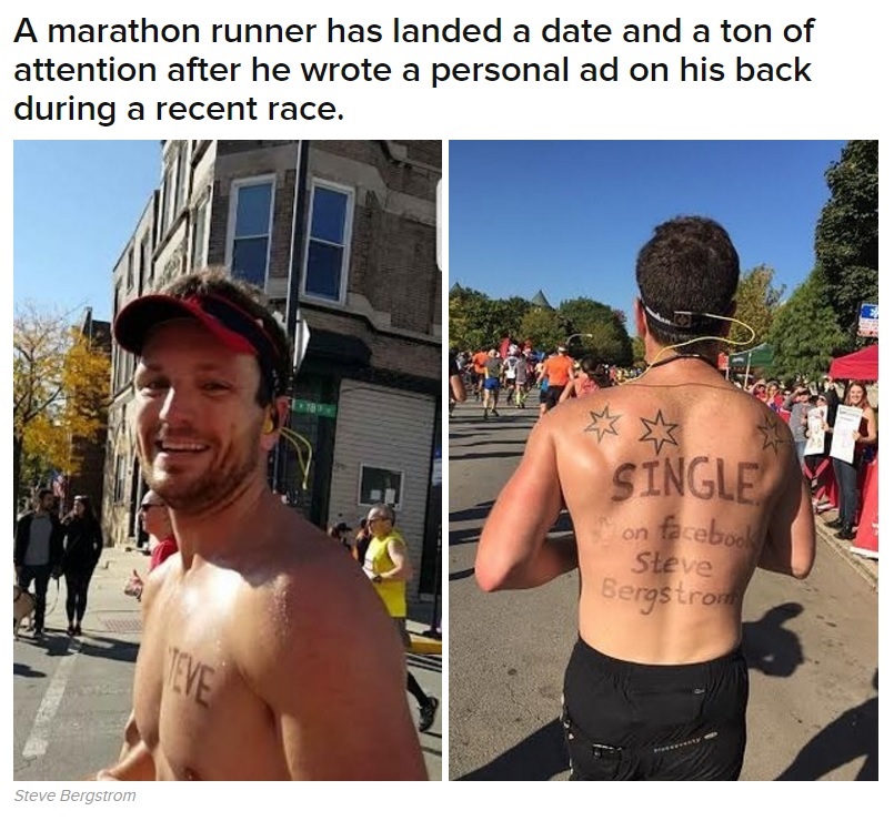 背中に“シングル”と書いてマラソンに参加（画像はbuzzfeed.comのスクリーンショット）