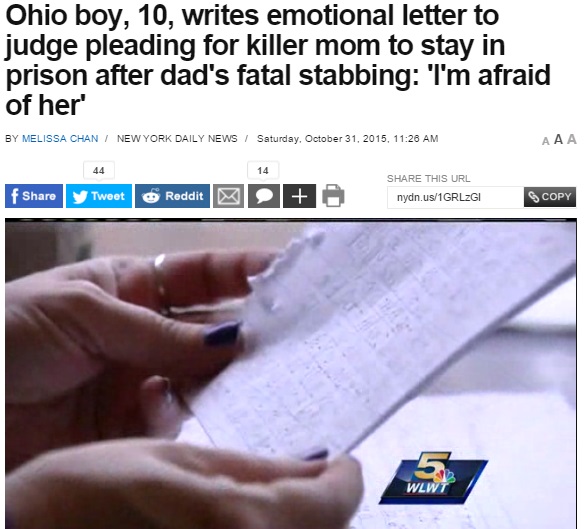 裁判官に10歳児が「母親が戻って来るのは怖い」と手紙（画像はnydailynews.comのスクリーンショット）