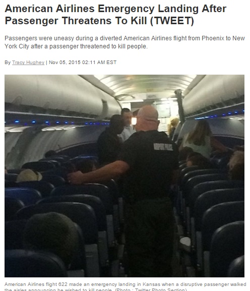 【海外発！Breaking News】「ぶっ殺す」と叫び始めた男。NY行きアメリカン航空機が緊急着陸。