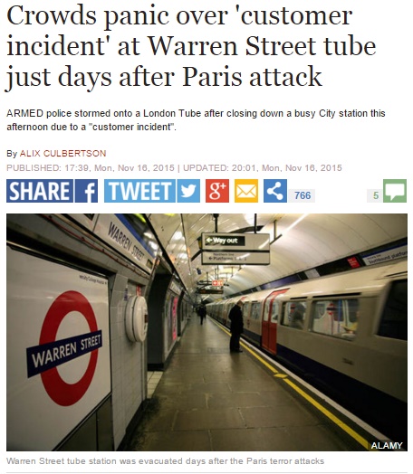 ロンドンの地下鉄、武装警官でパニック（画像はexpress.co.ukのスクリーンショット）