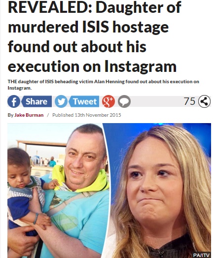 「ISによる父の処刑映像を偶然目にした」娘、涙で告白（画像はdailystar.co.ukのスクリーンショット）