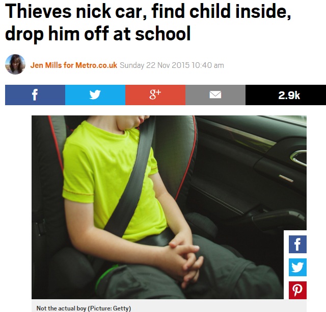 車を盗んだ男2人、乗っていた子供は学校で降ろす（画像はmetro.co.ukのスクリーンショット）