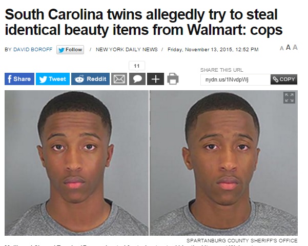 一卵性双生児のトッピン兄弟、また一緒に万引きして逮捕（画像はnydailynews.comのスクリーンショット）